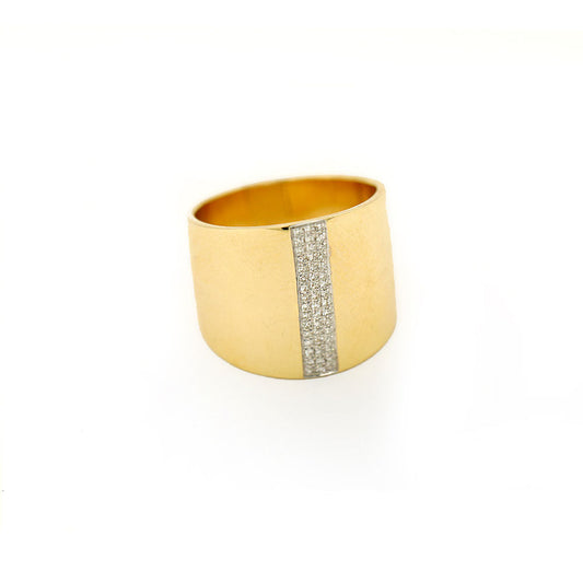 14k Yellow Gold and Diamond Pave Line Cigar Band