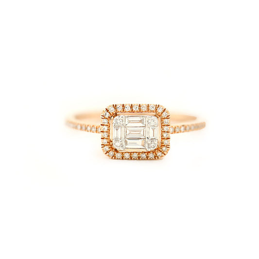 14k Rose Gold Diamond Baguette and Diamond Pave Ring