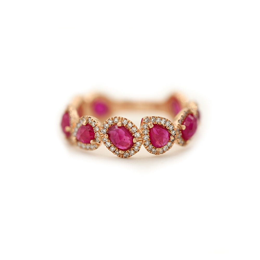 14k Rose Gold Diamond and Ruby Slice Band
