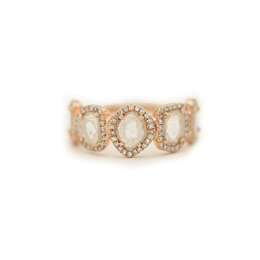 14k Rose Gold Diamond Slice and Diamond Pave Band