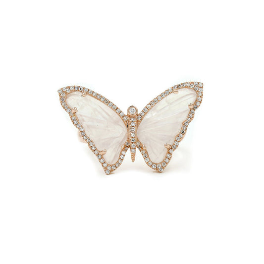 14k Rose Gold Diamond and Moonstone Butterfly Ring