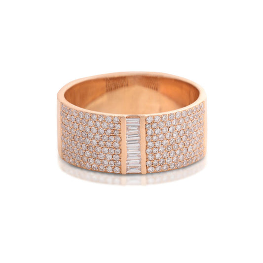 14K Rose Gold Diamond Pave with Baguette Panel Ring
