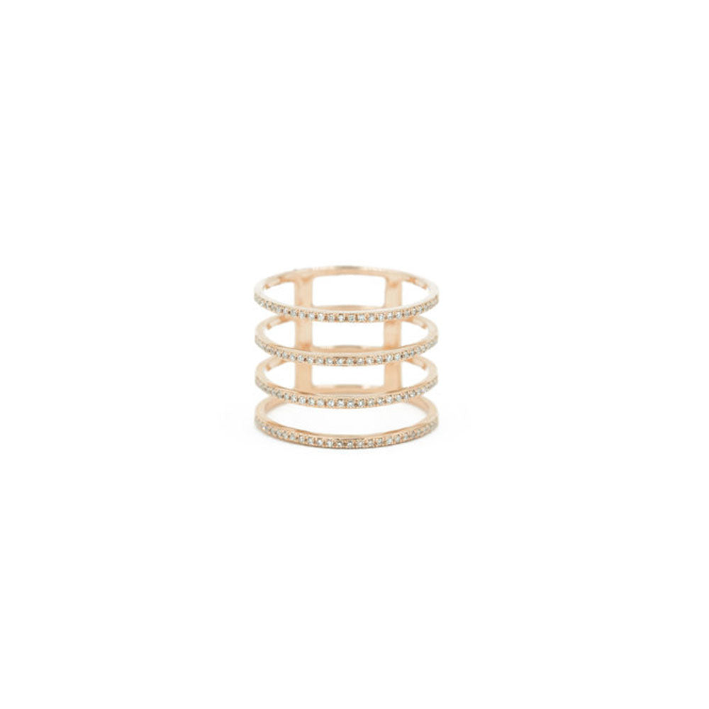 14KT Rose Gold Four Row Micro Pave Diamond Ring
