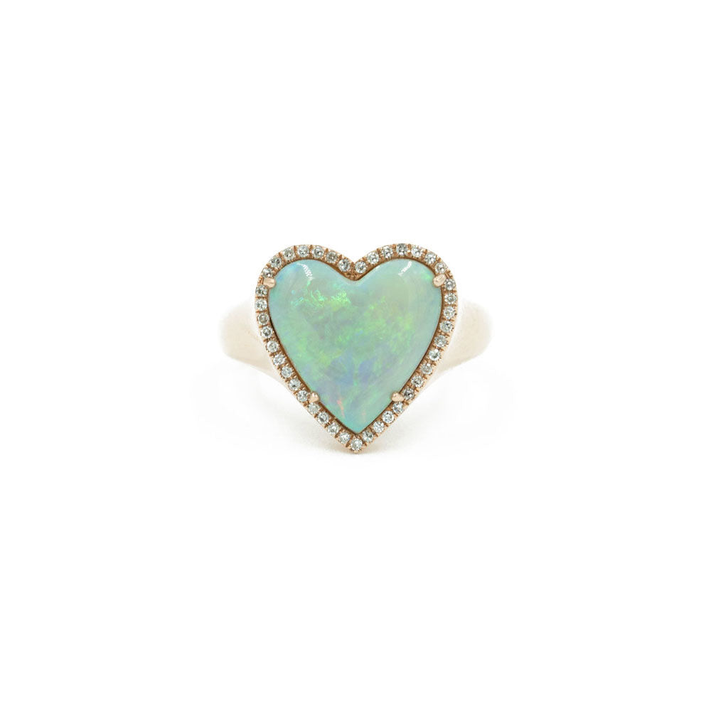 14KT Rose Gold Diamond Pave Opal Heart Ring