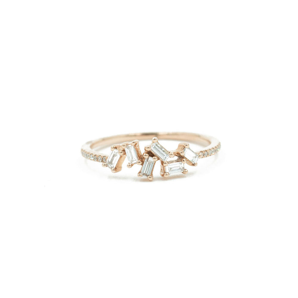 14KT Rose Gold Diamond Pave and Diamond Baguette Ring
