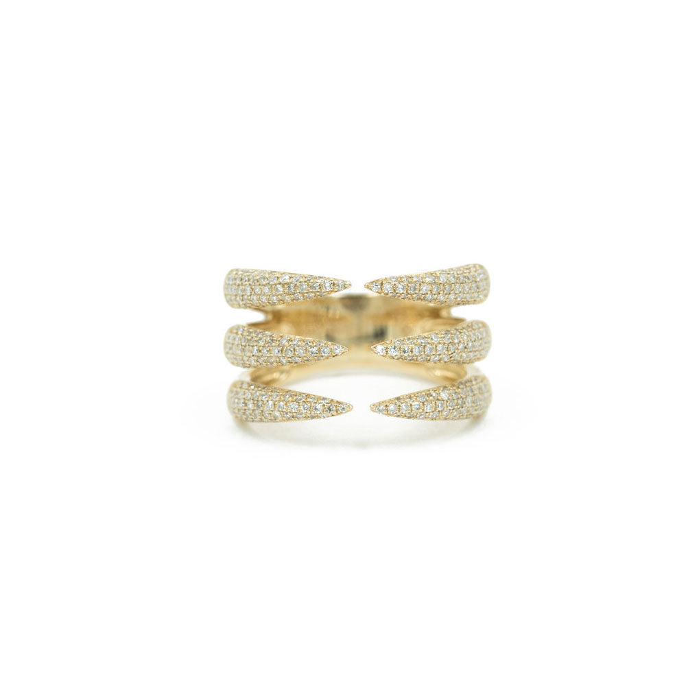 14KT Yellow Gold Diamond Pave Triple Claw Ring