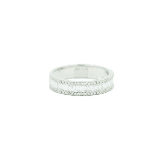 14KT White Gold Diamond Pave and Diamond Baguette Ring