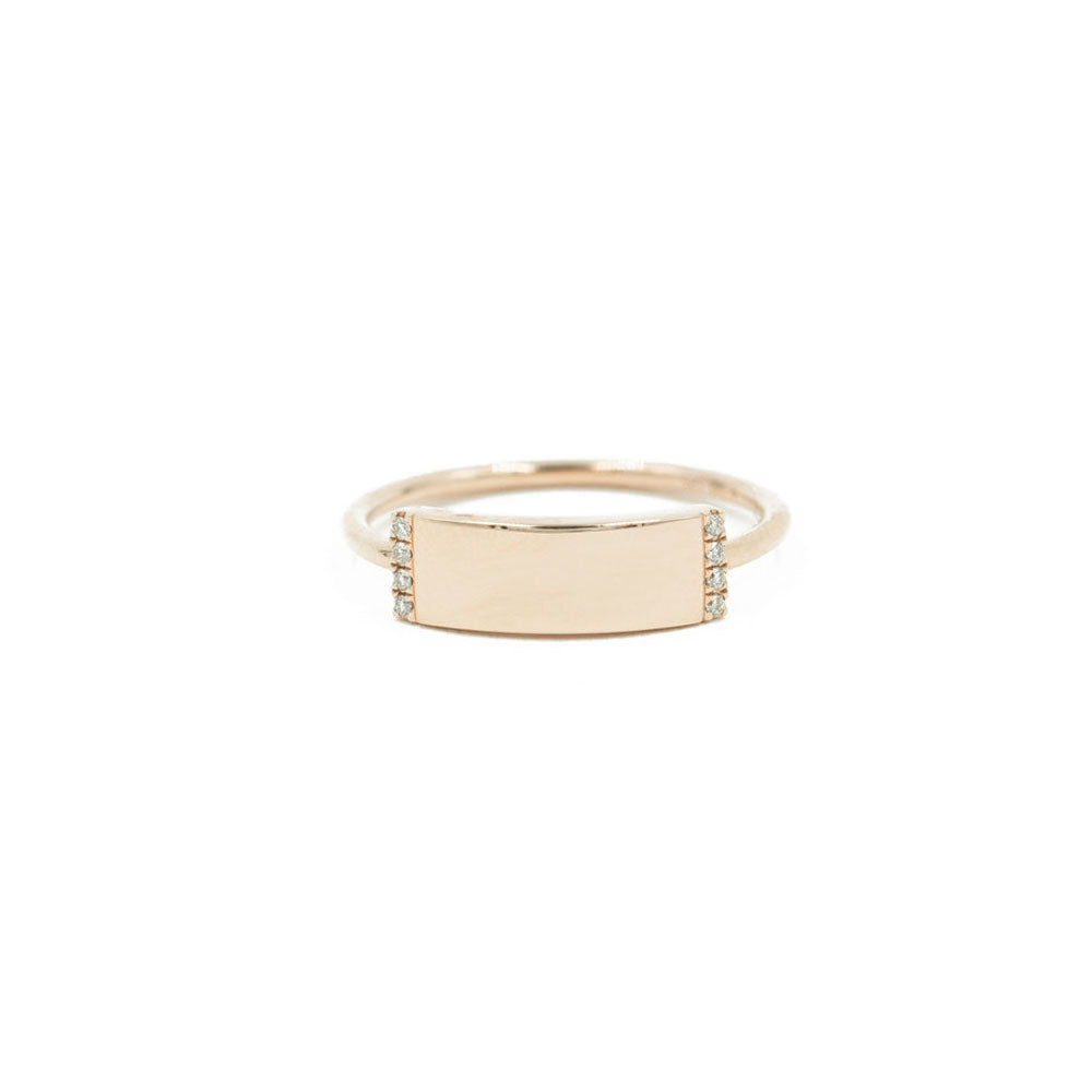 14KT Rose Gold and Diamond Engraveable Name Plate Ring