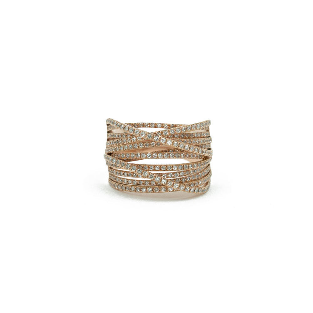 14KT Rose Gold Multiple Row Diamond Pave Ring