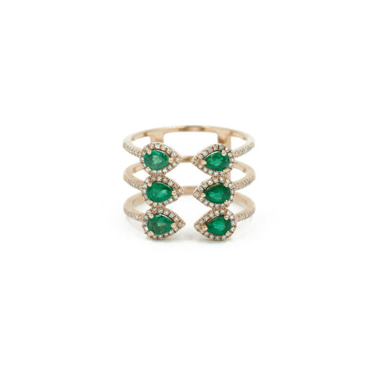 14KT Rose Gold Diamond Pave and Emerald Ring