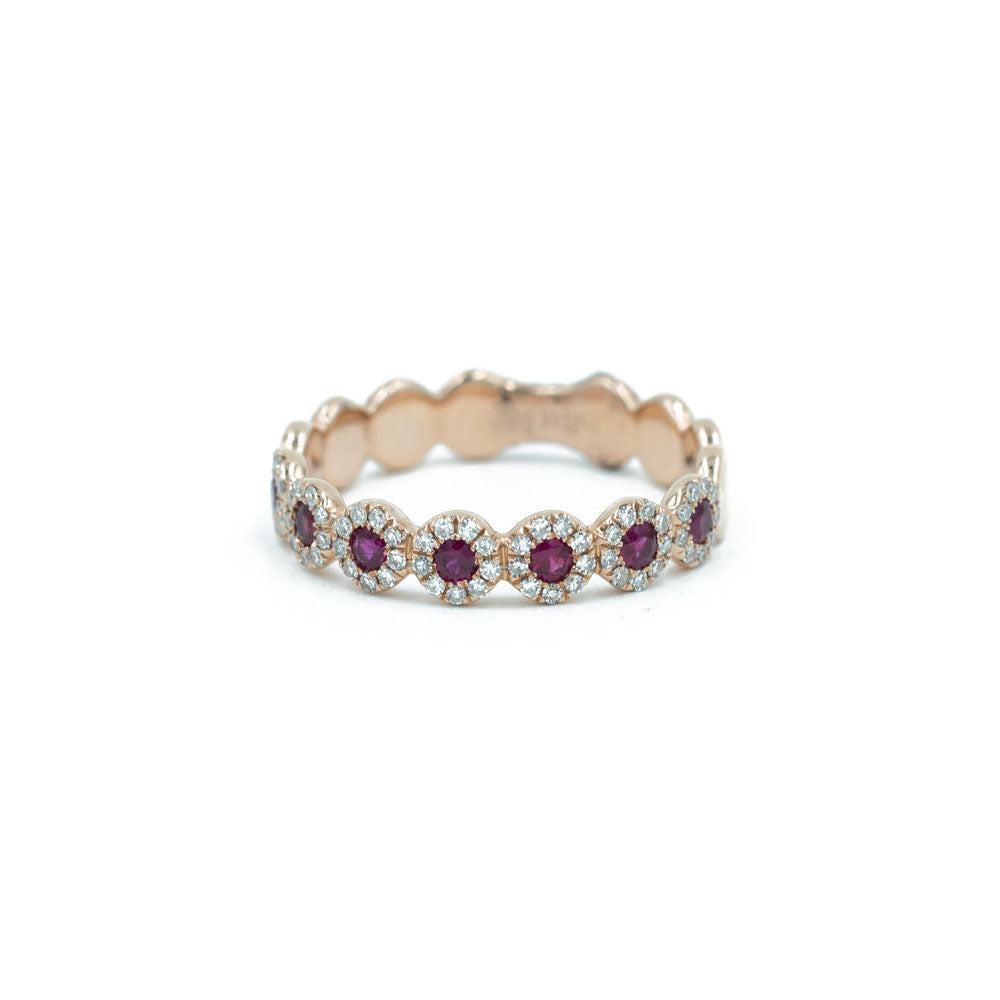 14KT Rose Gold Diamond Pave and Ruby Band