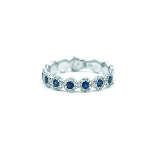 14KT White Gold Diamond Pave and Sapphire Band