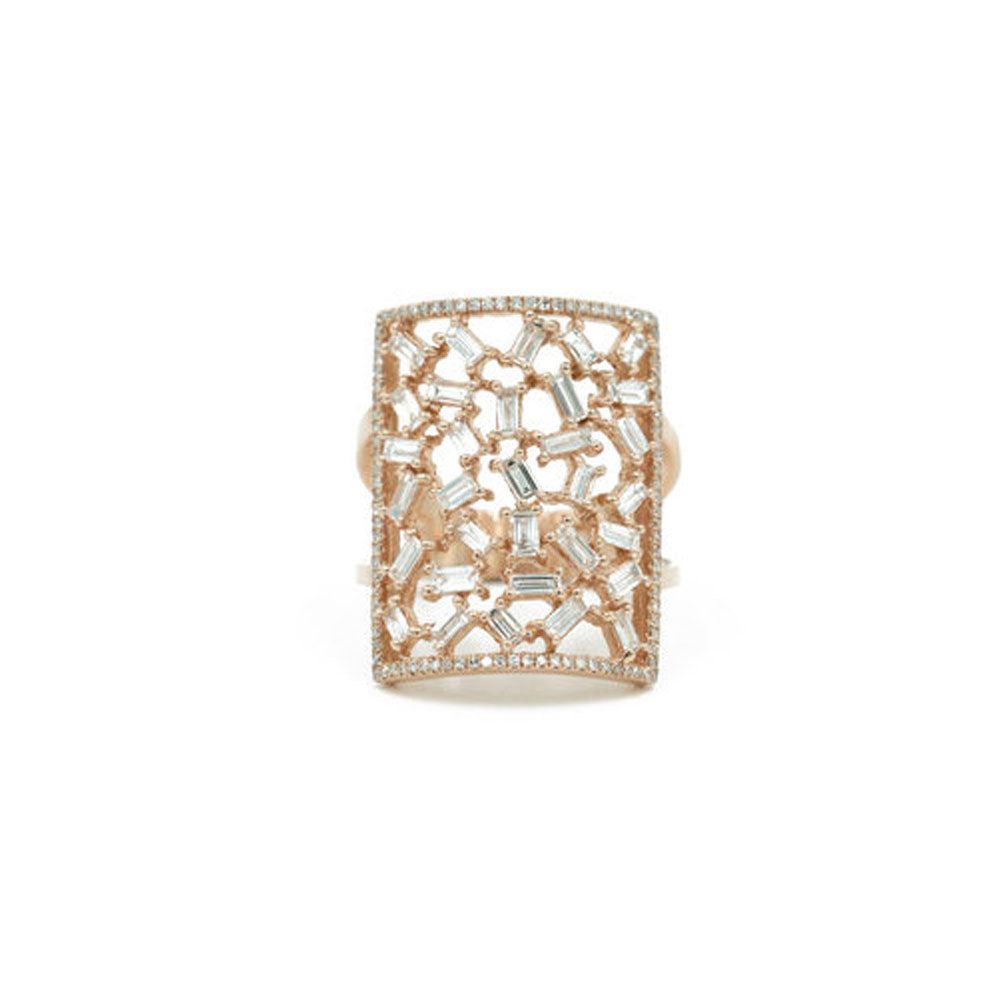 14KT Rose Gold Diamond Pave and Baguette Ring