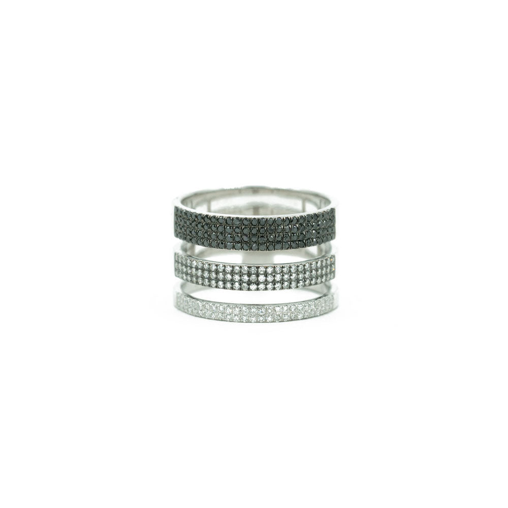 14KT White Gold Black Diamond, Rhodium Diamond and Diamond Triple Row Band