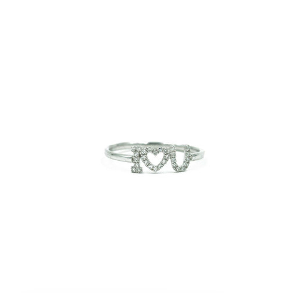 14KT White Gold Diamond Pave "I heart you" Ring