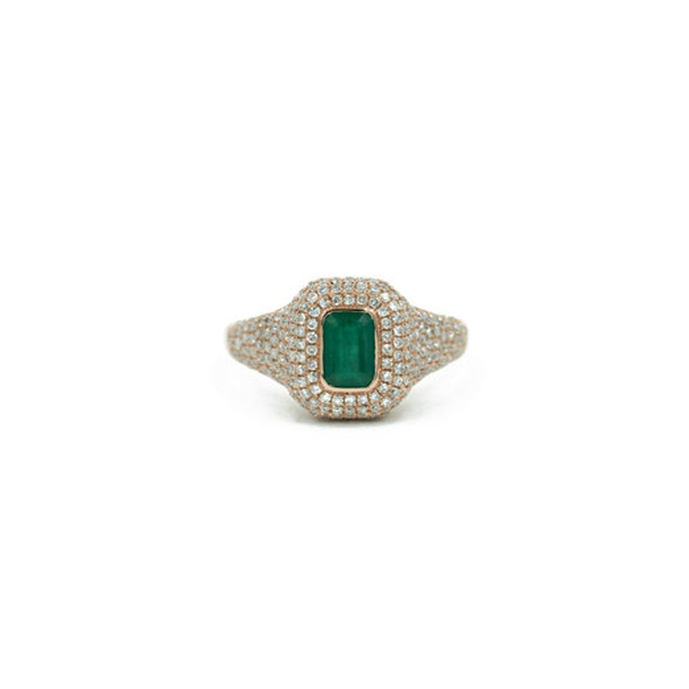 14KT Rose Gold Emerald and Diamond Pave Ring
