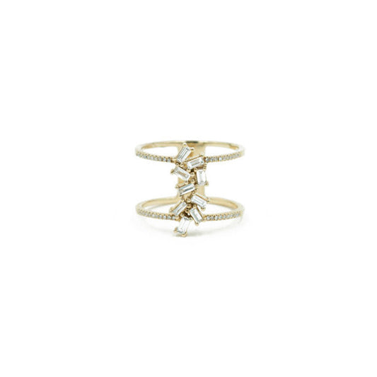 14KT Yellow Gold Diamond Pave and Baguette Diamond Ring