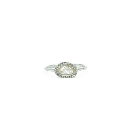 14KT White Gold Diamond Pave and Diamond Slice Ring