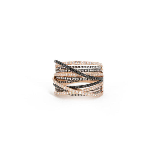 14KT Rose Gold Multiple Row with Black Diamond, Diamond Pave, and Black Rhodium Ring