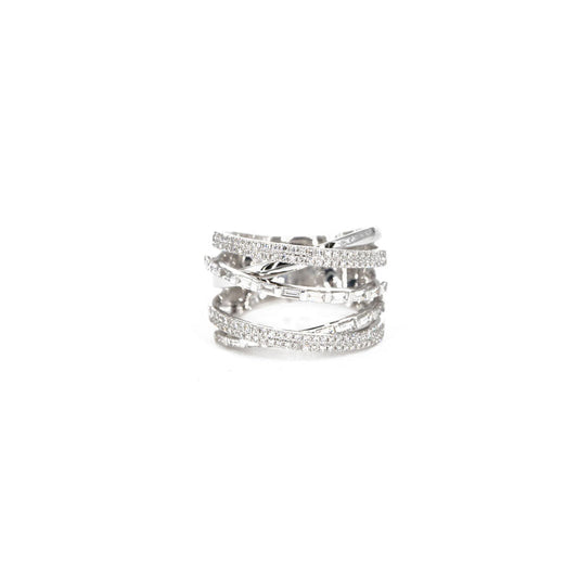 14KT White Gold Diamond Pave and Baguette Ring