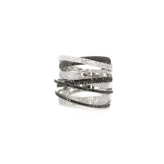 14KT White Gold Diamond Pave and Black Diamond Multiple Row Ring