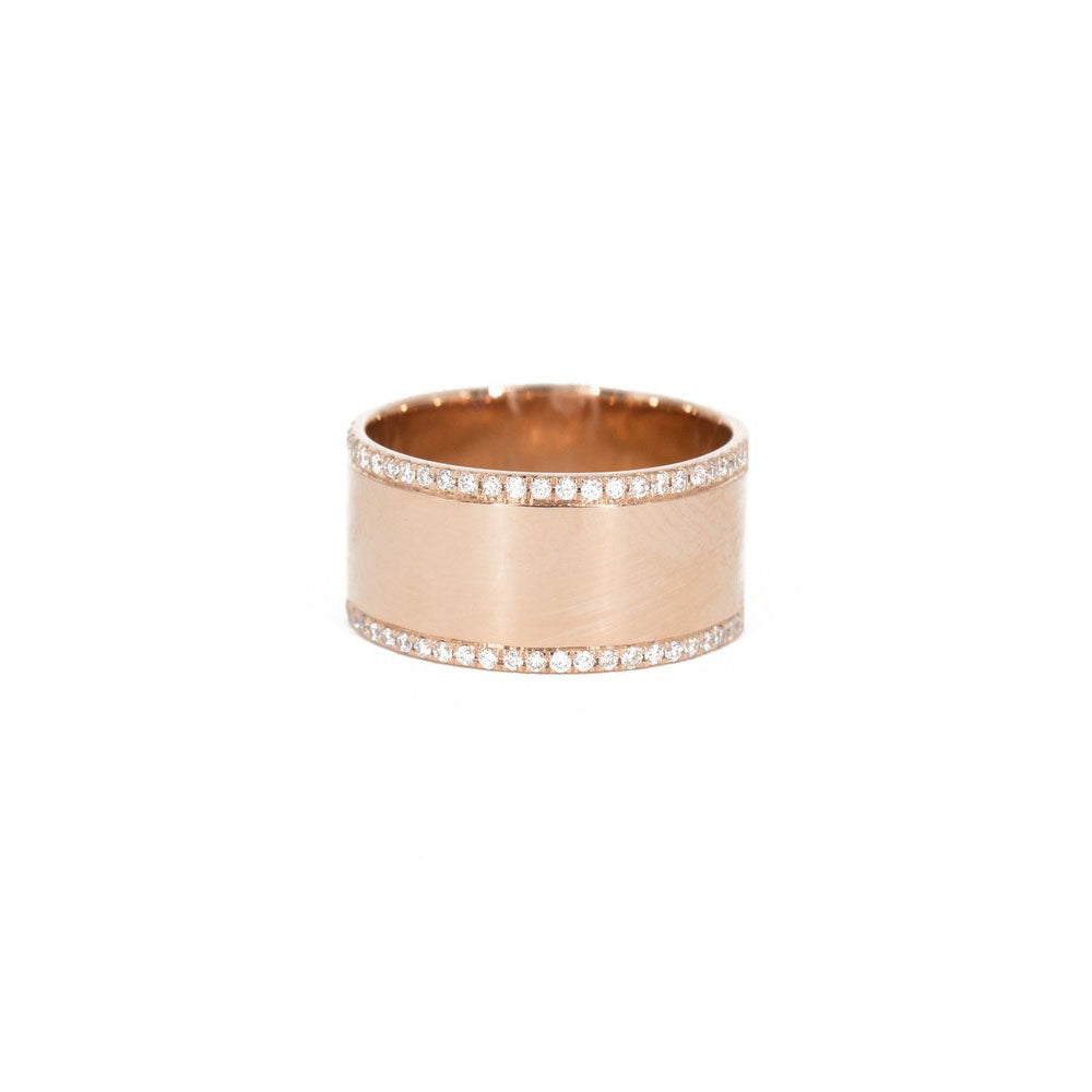 14KT Rose Gold and Diamond Pave Engraveable Wide Band