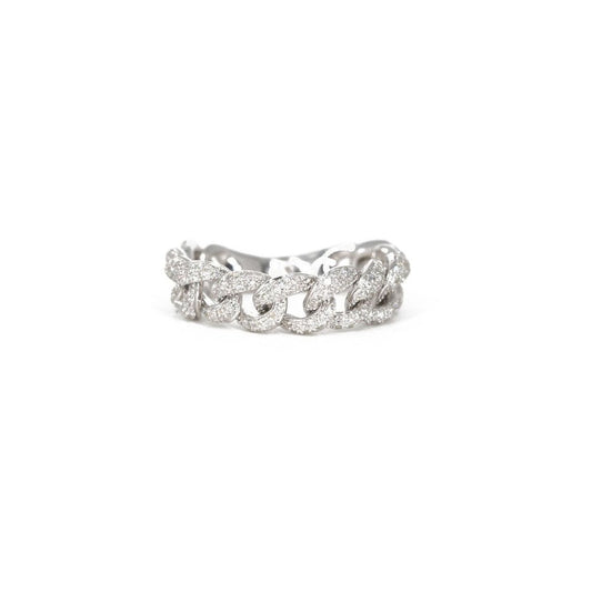 14KT White Gold Diamond Pave Chain Link Ring