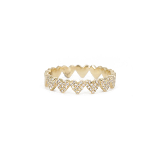 14KT Yellow Gold Partial Diamond Pave Heart Band