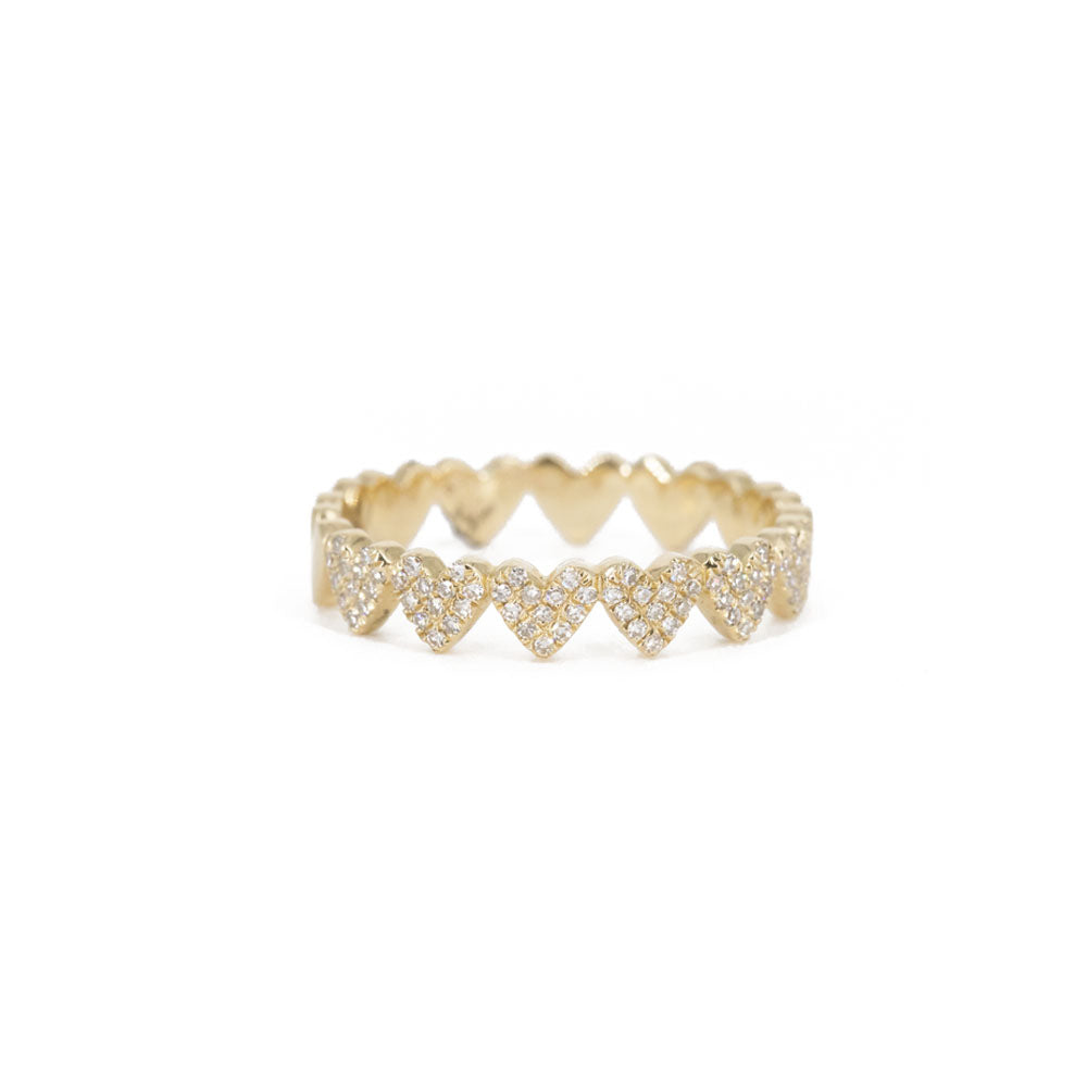 14KT Yellow Gold Partial Diamond Pave Heart Band
