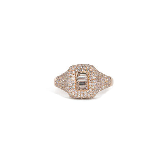 14KT Rose Gold Diamond Pave and Diamond Baguette Pinky Ring