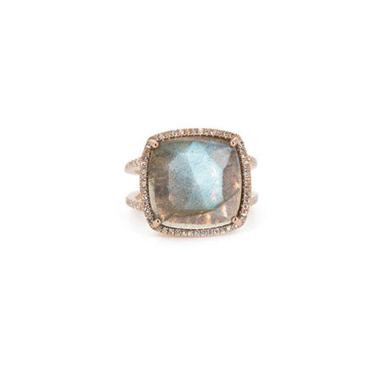 14KT Rose Gold Diamond Pave Labradorite Ring