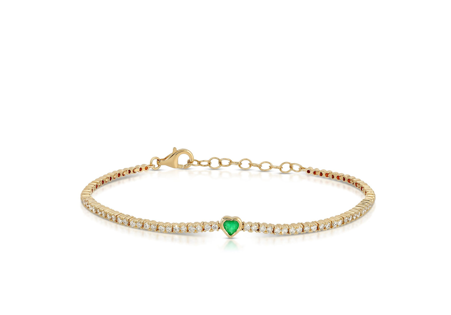 14K Yellow Gold Diamond Bracelet with Emerald Heart