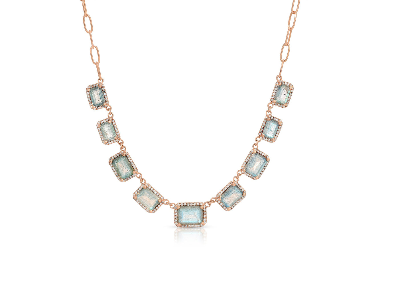 14K Rose Gold Diamond and Multiple Labradorite Chain Link Necklace