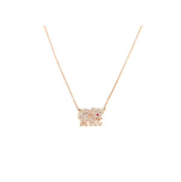 14k rose gold and ruby eye diamond pave elephant
