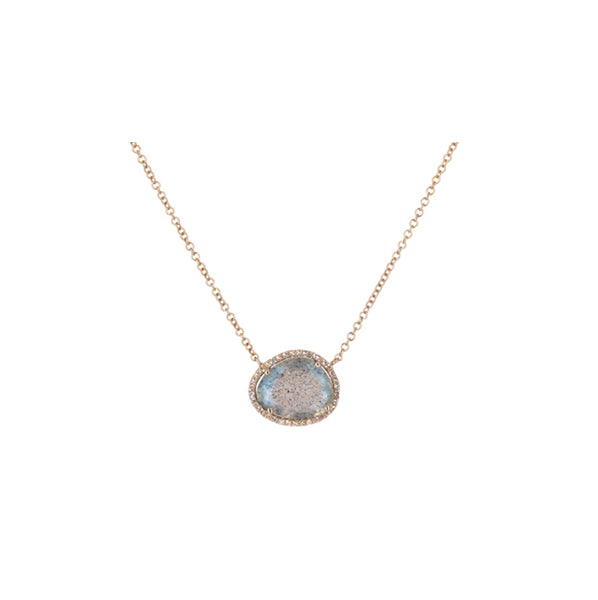14KT Rose Gold Diamond and Labradorite Slice Necklace