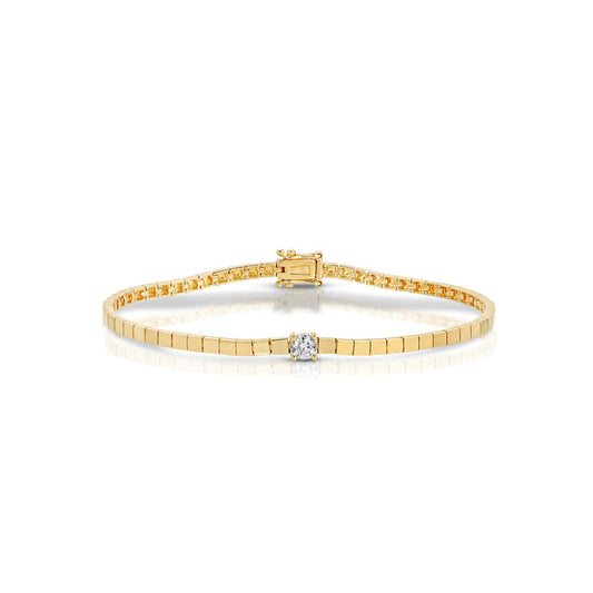 14K Yellow Gold Block Chain Bracelet with Diamond