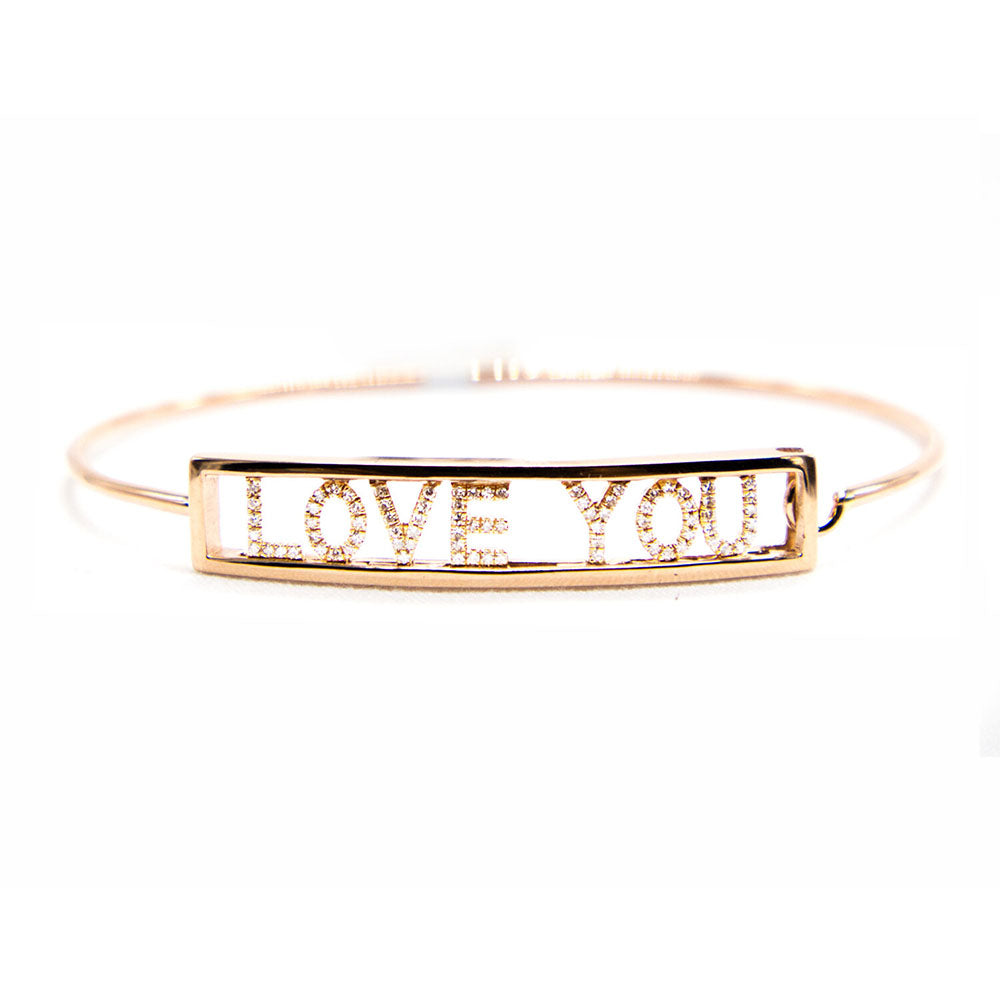 14k Rose Gold Diamond Pave Love You Bracelet