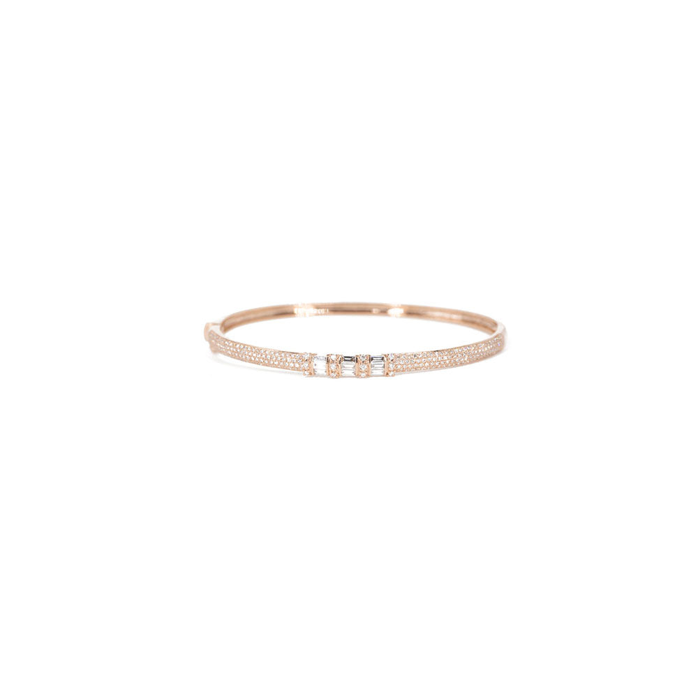 14KT Rose Gold Diamond Pave and Diamond Baguette Bangle