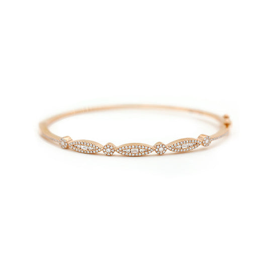 14k Rose Gold Diamond Pave and Diamond Baguette Bangle