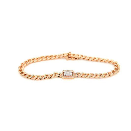 14k Rose Gold Diamond Pave and Diamond Baguettes Chain Link Bracelet