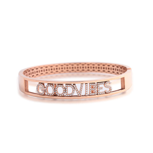 18K Gold Diamond Pave "GOOD VIBES" Bracelet