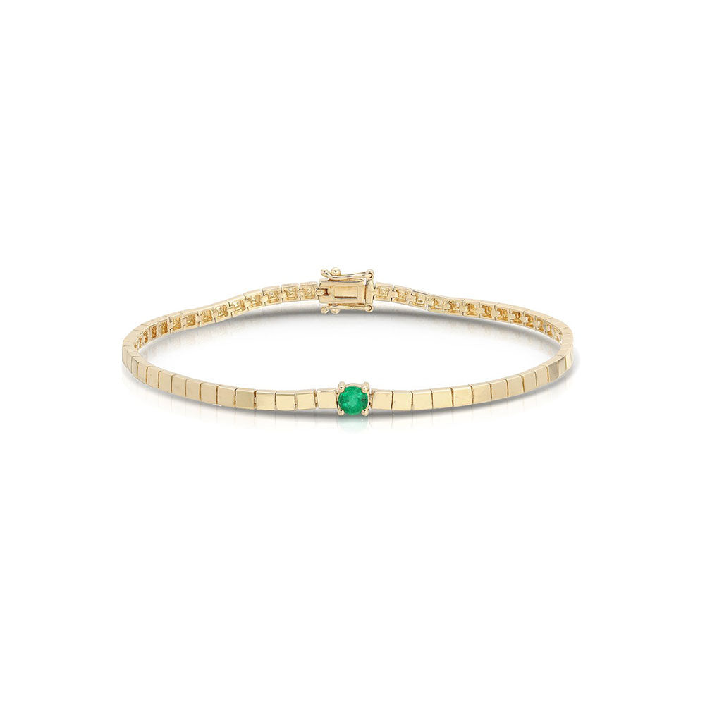 14K Yellow Gold Emerald and Shiny Block Link Bracelet
