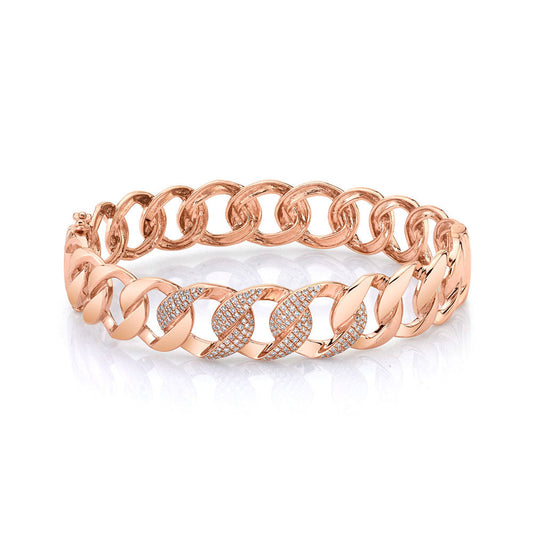 14k Rose Gold and Diamond Pave Chain Link Bangle