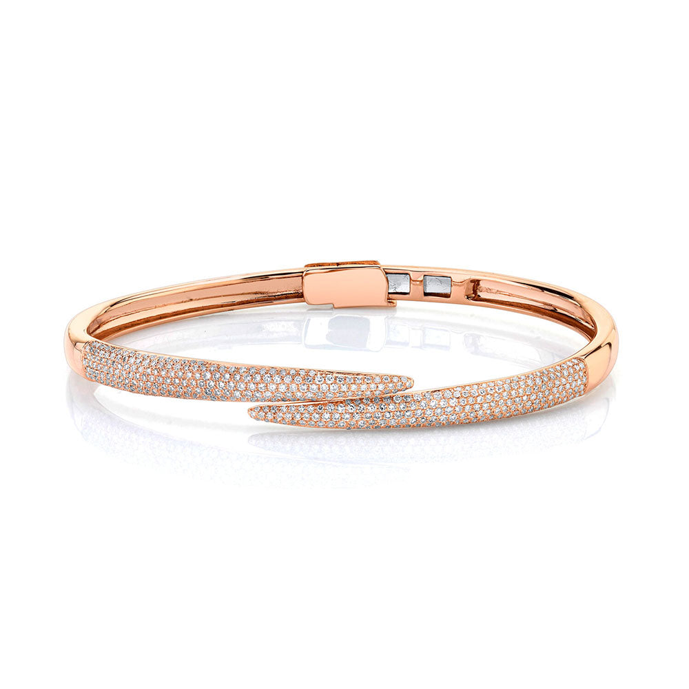 14k Rose Gold Diamond Pave Crossover Claw Bangle