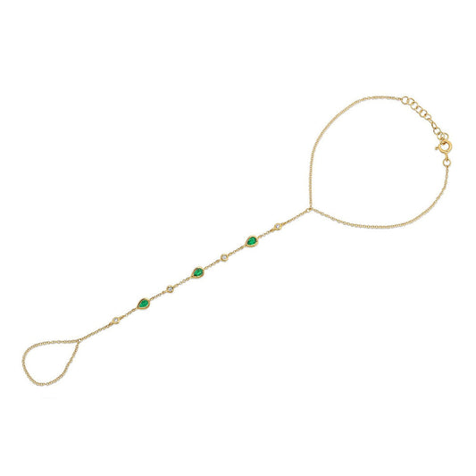 14K Yellow Gold Multiple Diamond and Pear Shape Emerald Ring/Bracelet