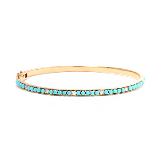 14k Yellow Gold Diamond and Turquoise Bangle