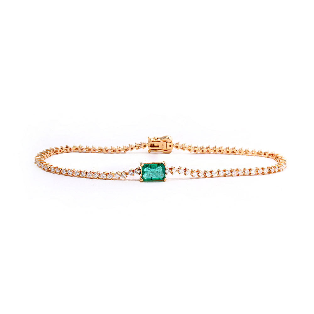 14k Rose Gold Diamond and Emerald Tennis Bracelet