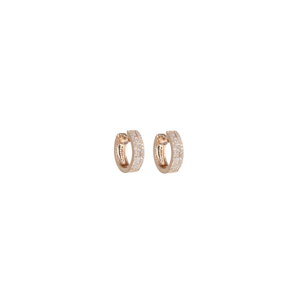 14KT Rose Gold Diamond Pave and Diamond Baguette Huggy