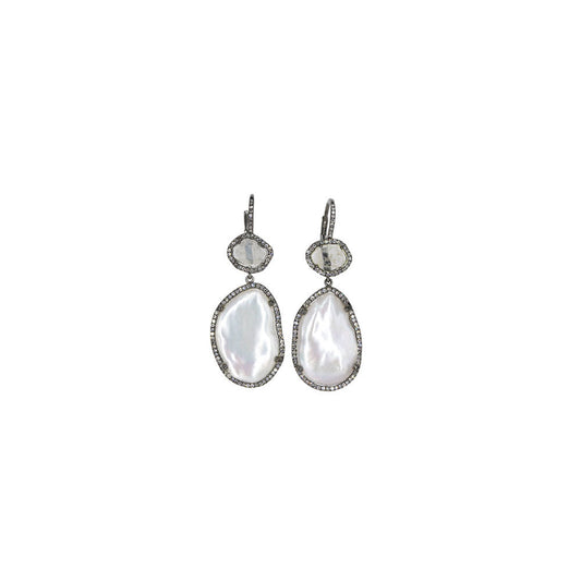 14KT Black Rhodium Diamond Slice and Mabe Pearl Earrings