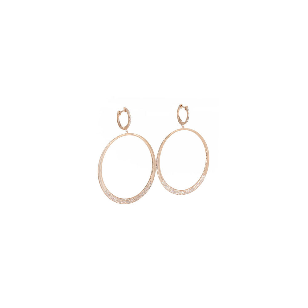 14KT Rose Gold Diamond Pave and Gold Front Facing Circle Hoops